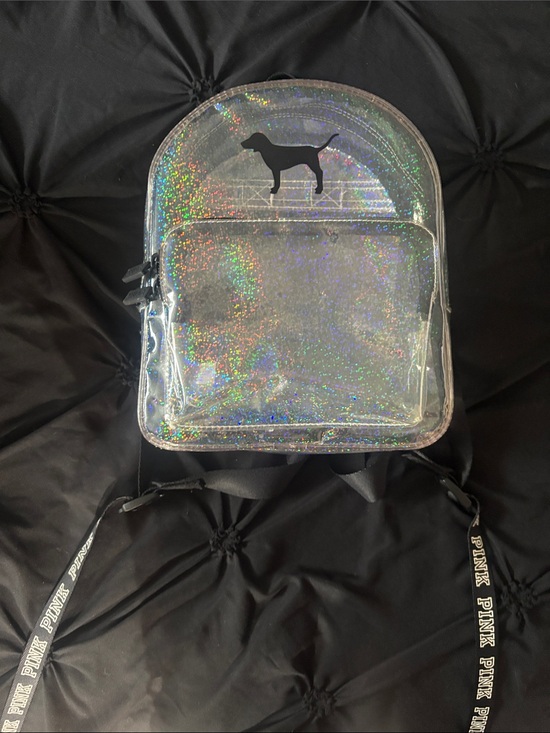 PINK Victoria's Secret Handbags - PINK Victoria's Secret Holographic Clear Mini Backpack with Black Dog Logo